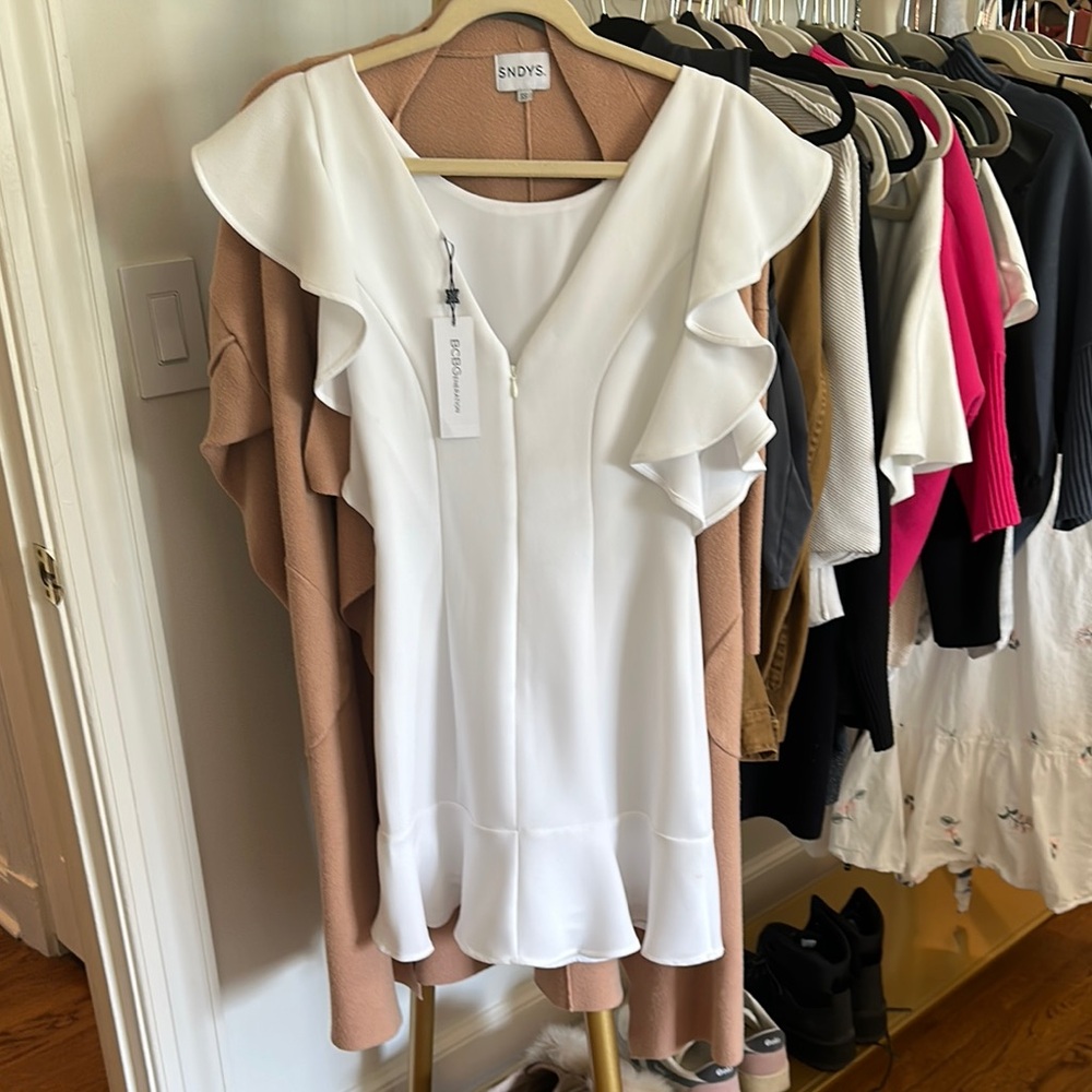 BCBGeneration White Ruffle Mini Dress
